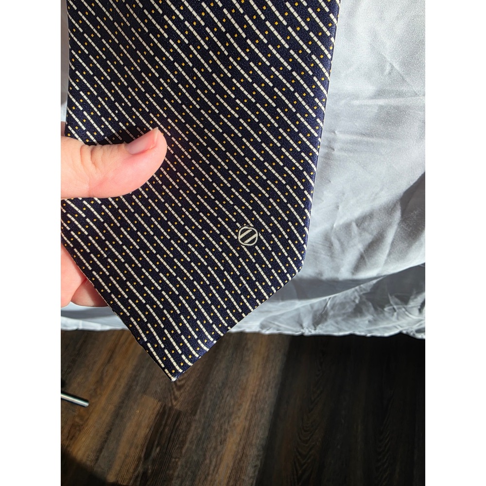 Ermenegildo Zegna Mens Silk Tie Navy Blue Geometric Diagonal Stripe Pattern - Picture 2 of 6